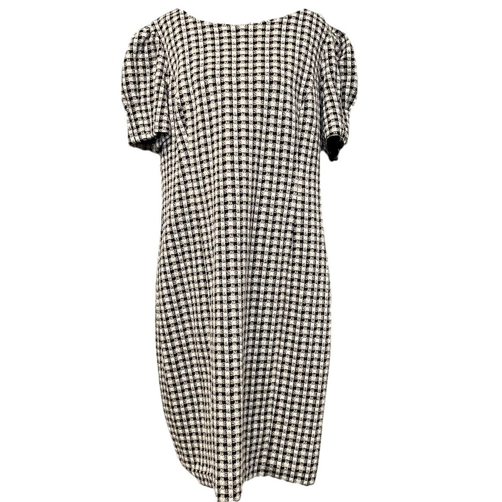 Andrew Marc Women's Black & White Checkered Short Sleeve Sheath Dress, Size 16